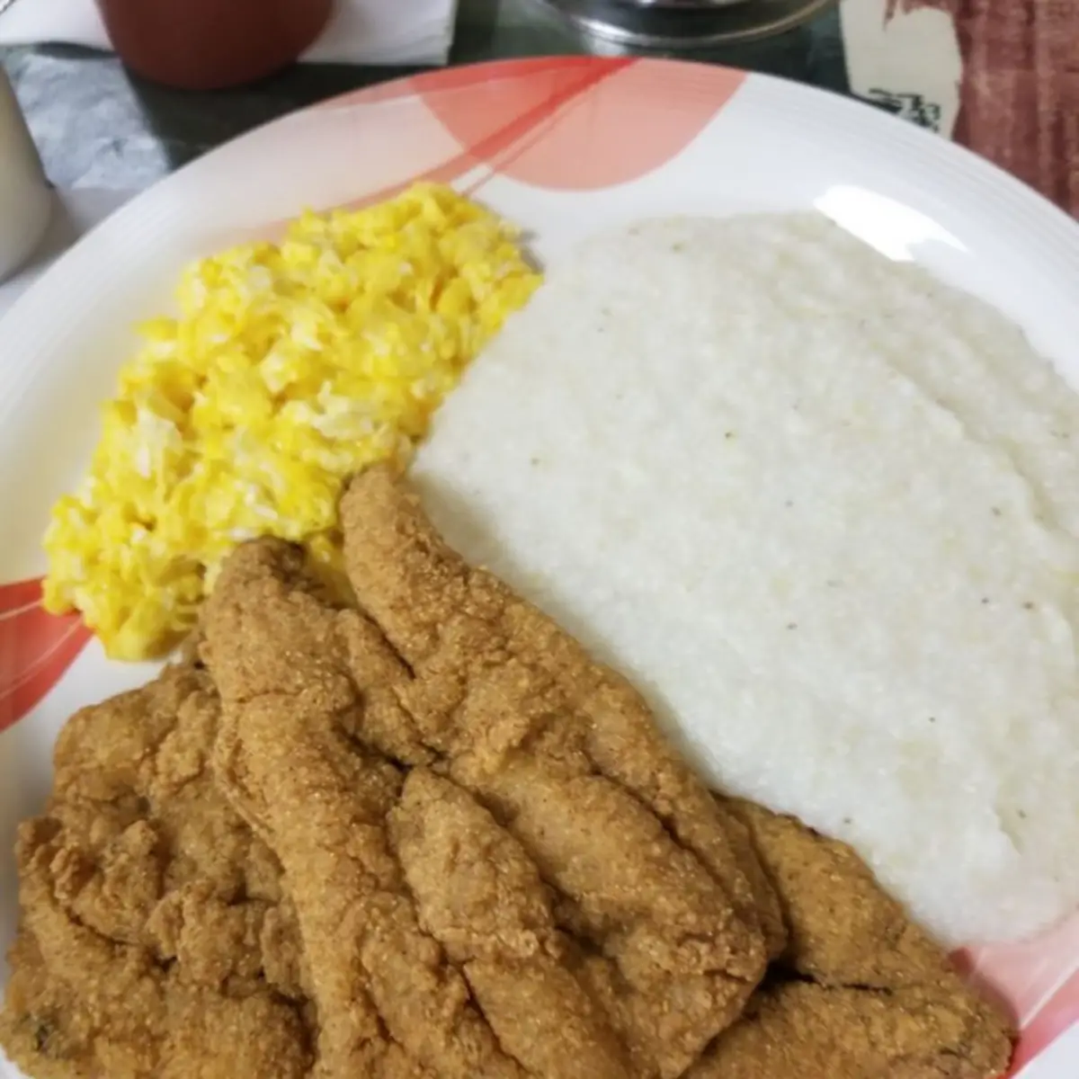 Haddock Scrambled Eggs Grits and Toast