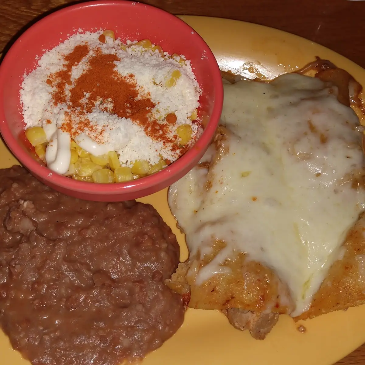 Two Enchilada Dinner with Beans and Mexican Street Corn