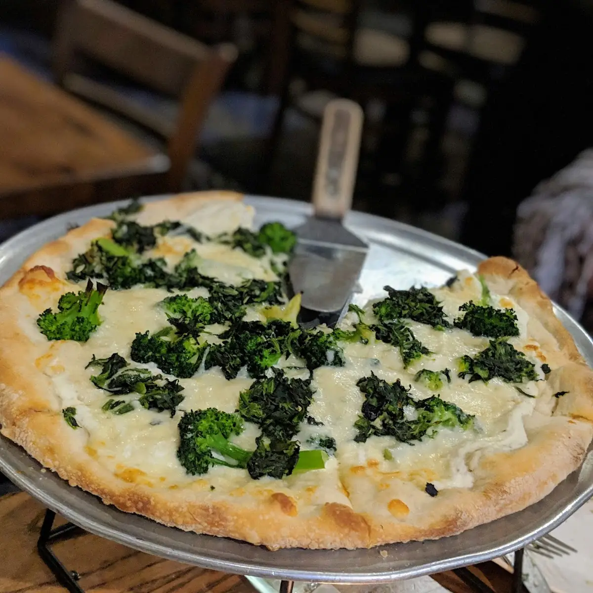 White Pizza with Spinach and Broccoli