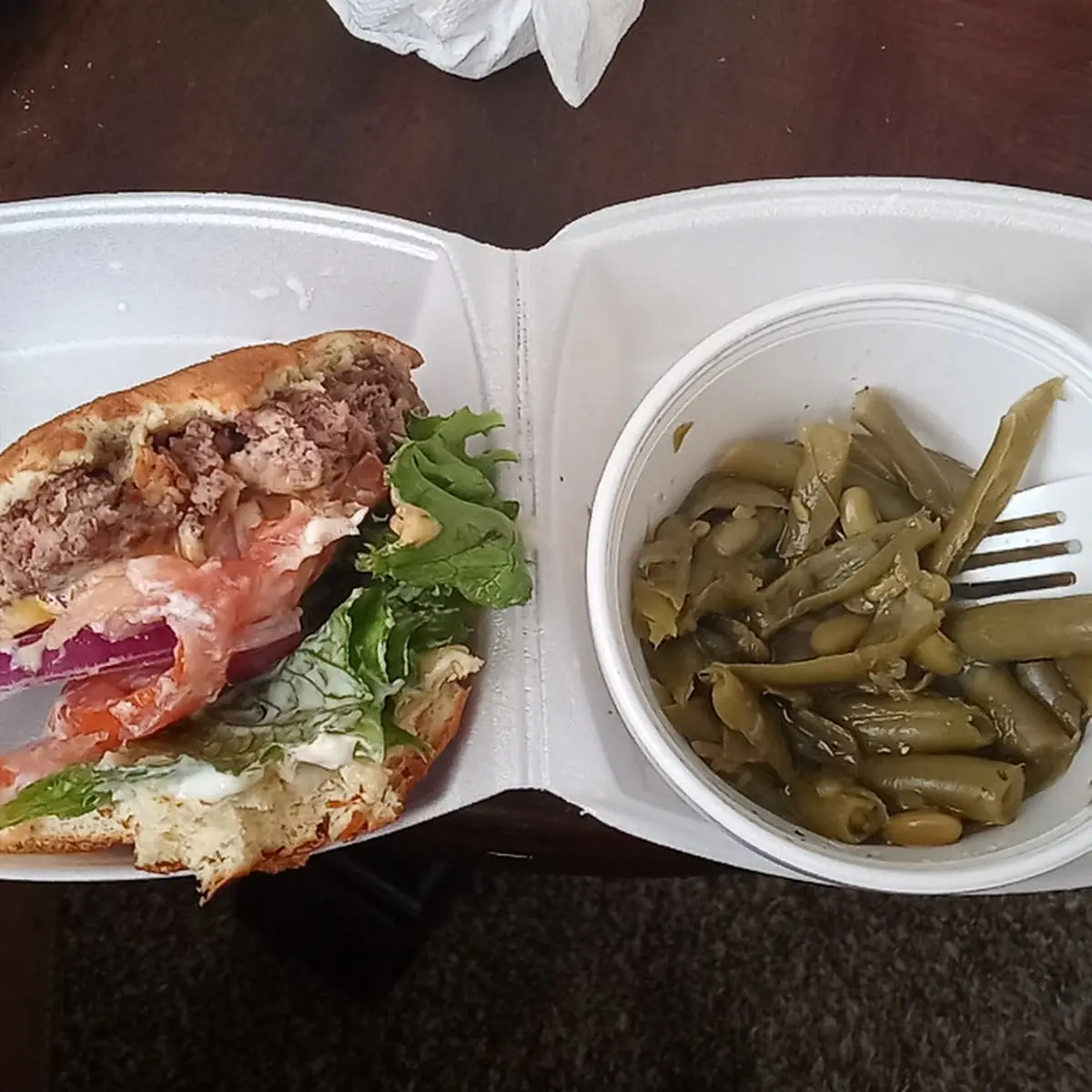 Bacon Cheddar Burger with Green Beans