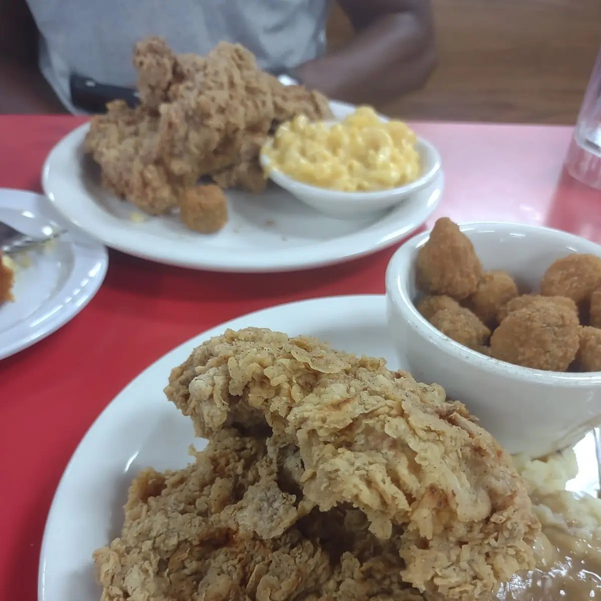 Fried Chicken Mashed Potatoes and Gravy with Okra and Mashed Potatoes and Gravy
