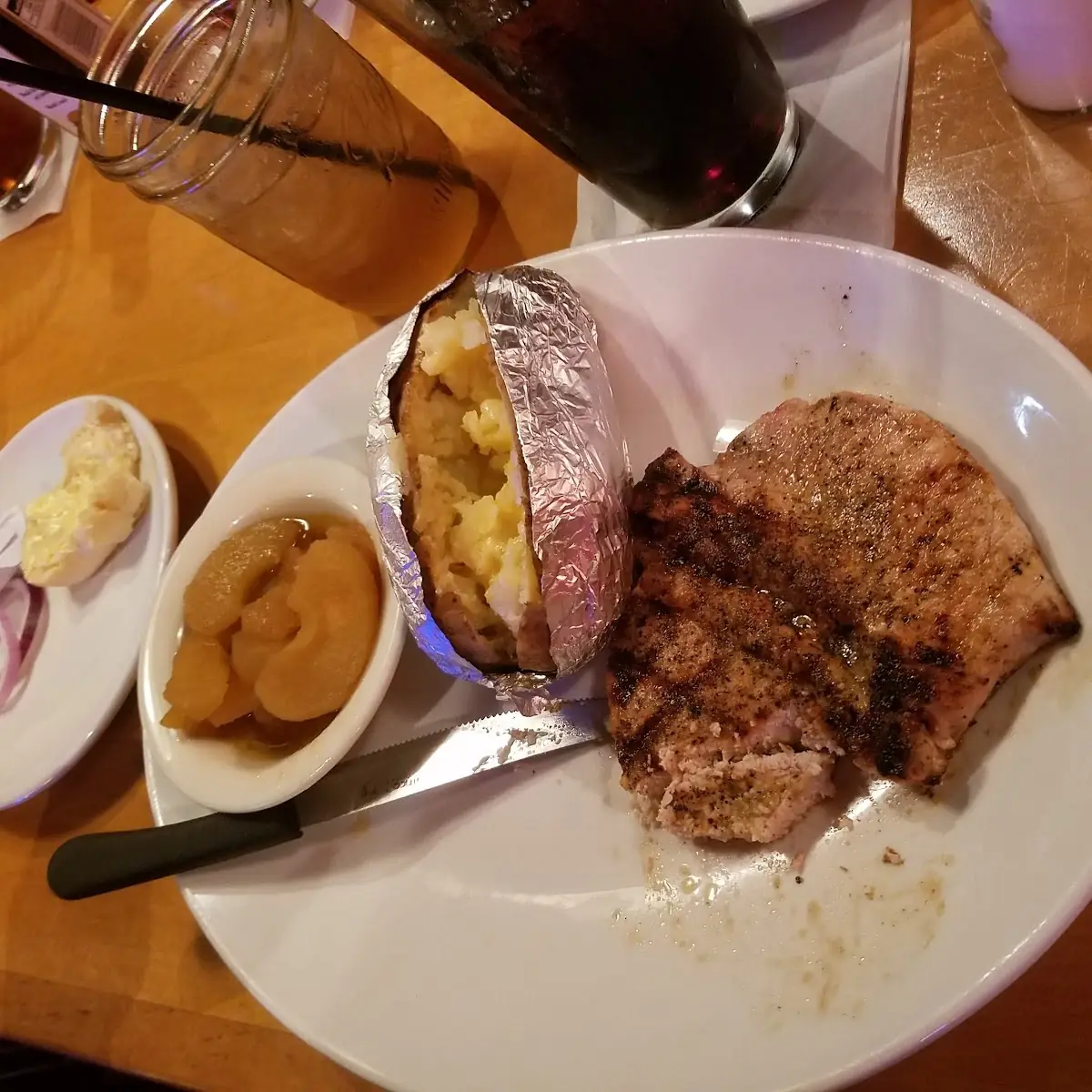 Fried Pork Chops Baked Potato Cinnamon Apples