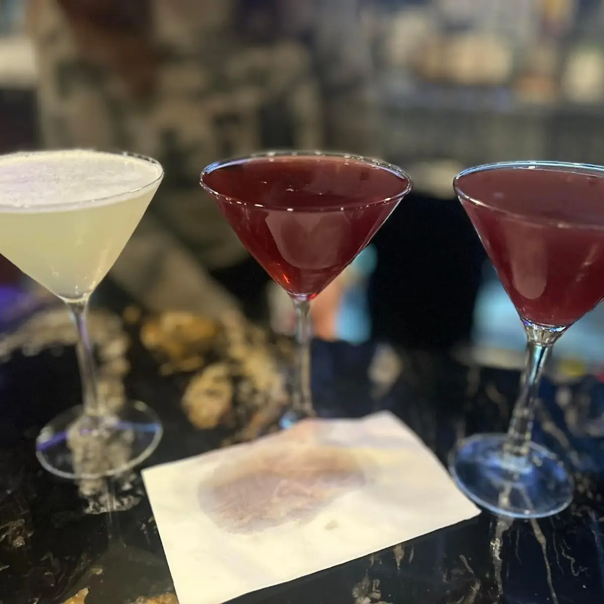 2 Pomegranate Martinis and a Lychee Martini