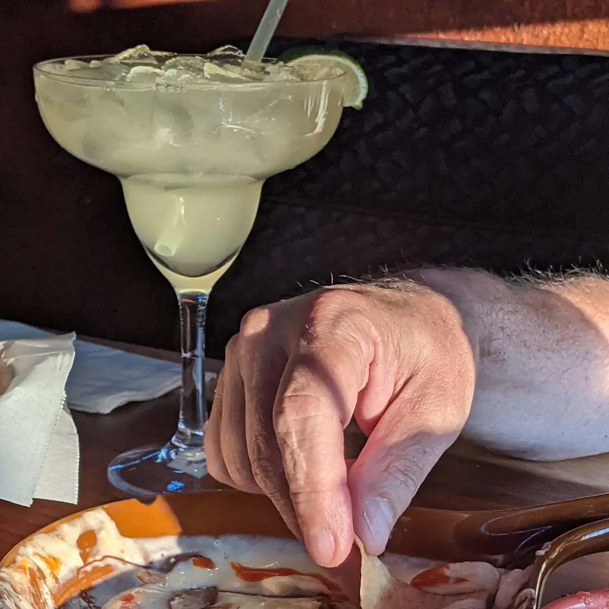 Margarita with Chips and Poblano Cheese Sauce