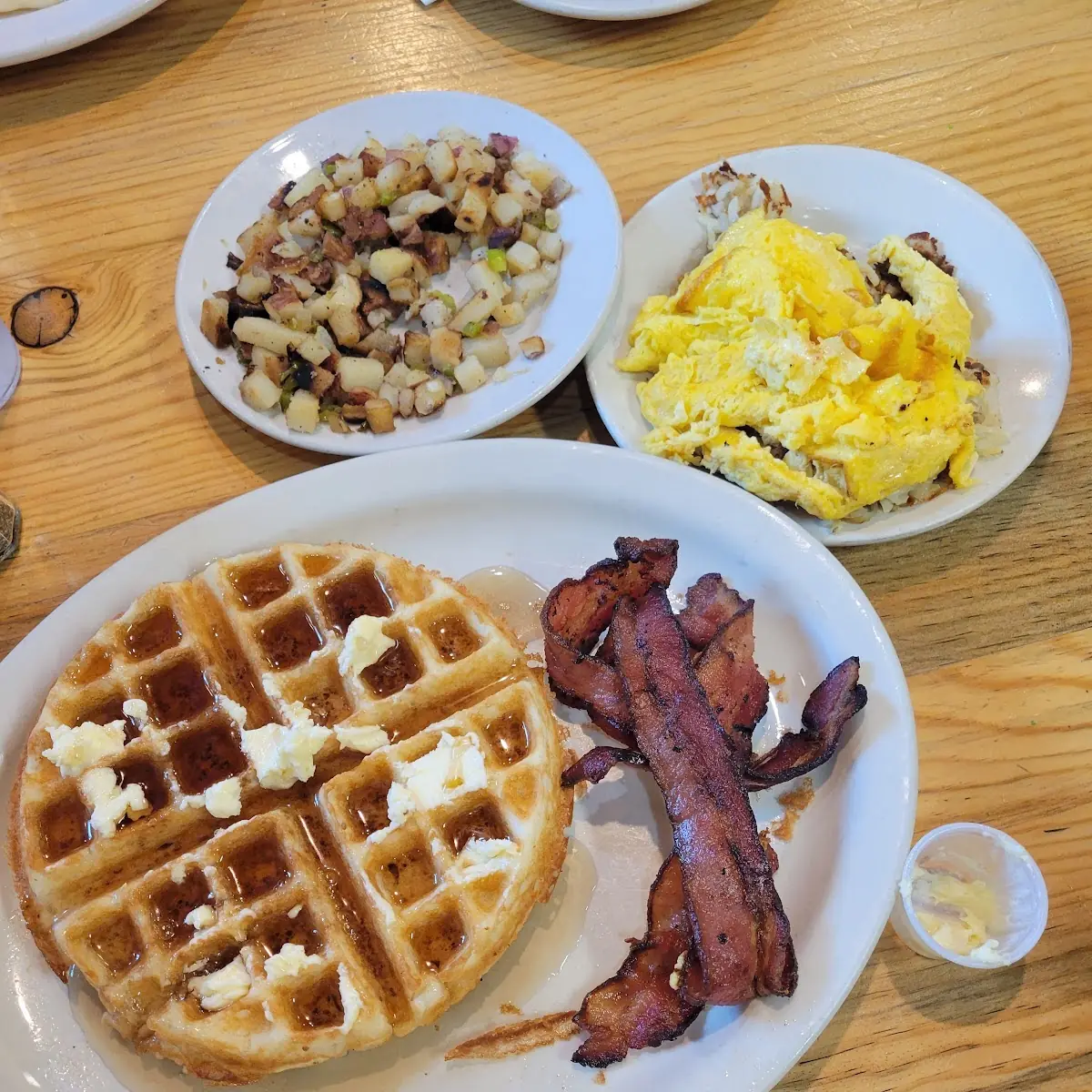 Belgian Waffles Eggs Any Style Bacon