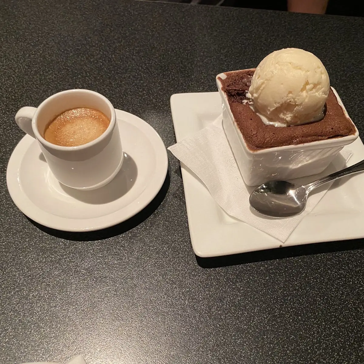 Chocolate Soufflé with Vanilla Ice Cream