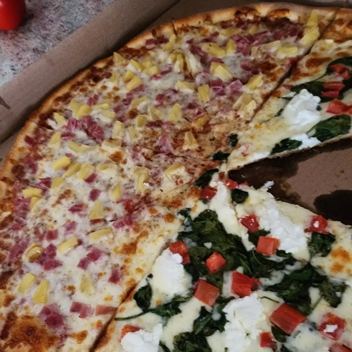 Cheese Pizza Hawaii 1 2 White Spinach Pizza