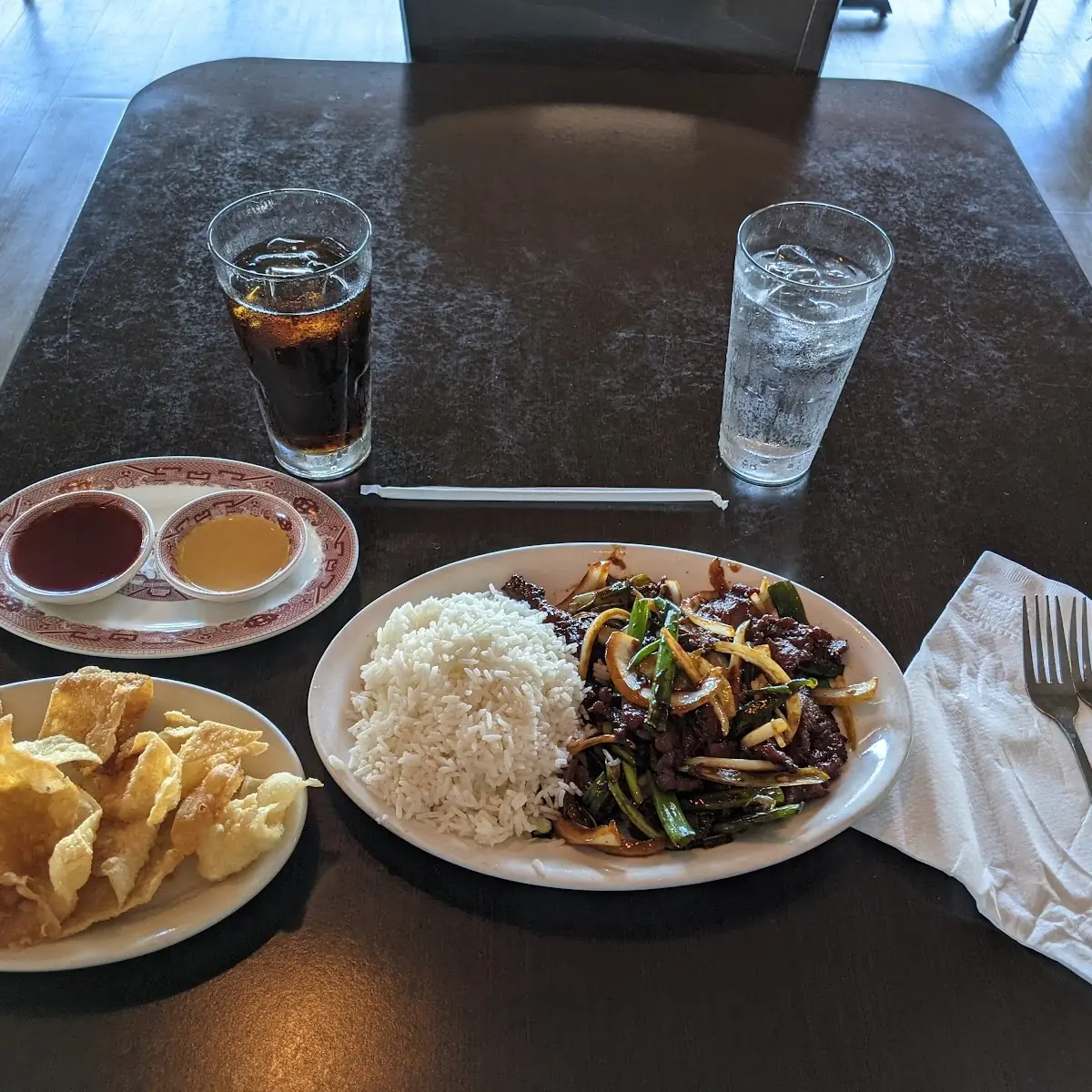 Mongolian Beef with Wonton Chips