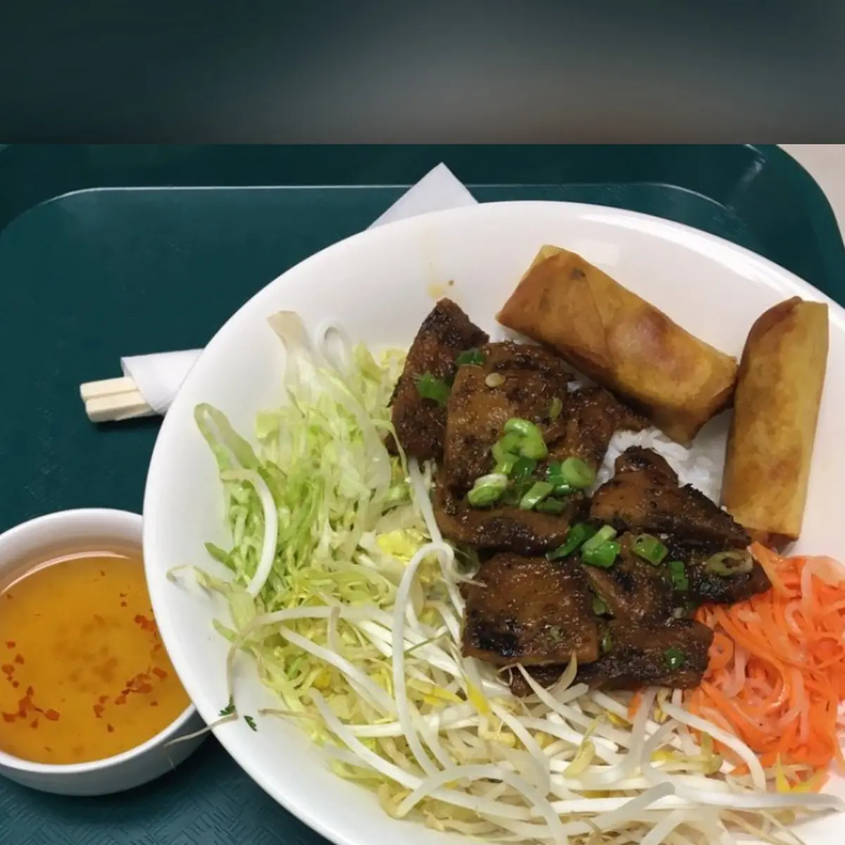 Vermicelli Noodles with Grilled Pork and Egg Rolls