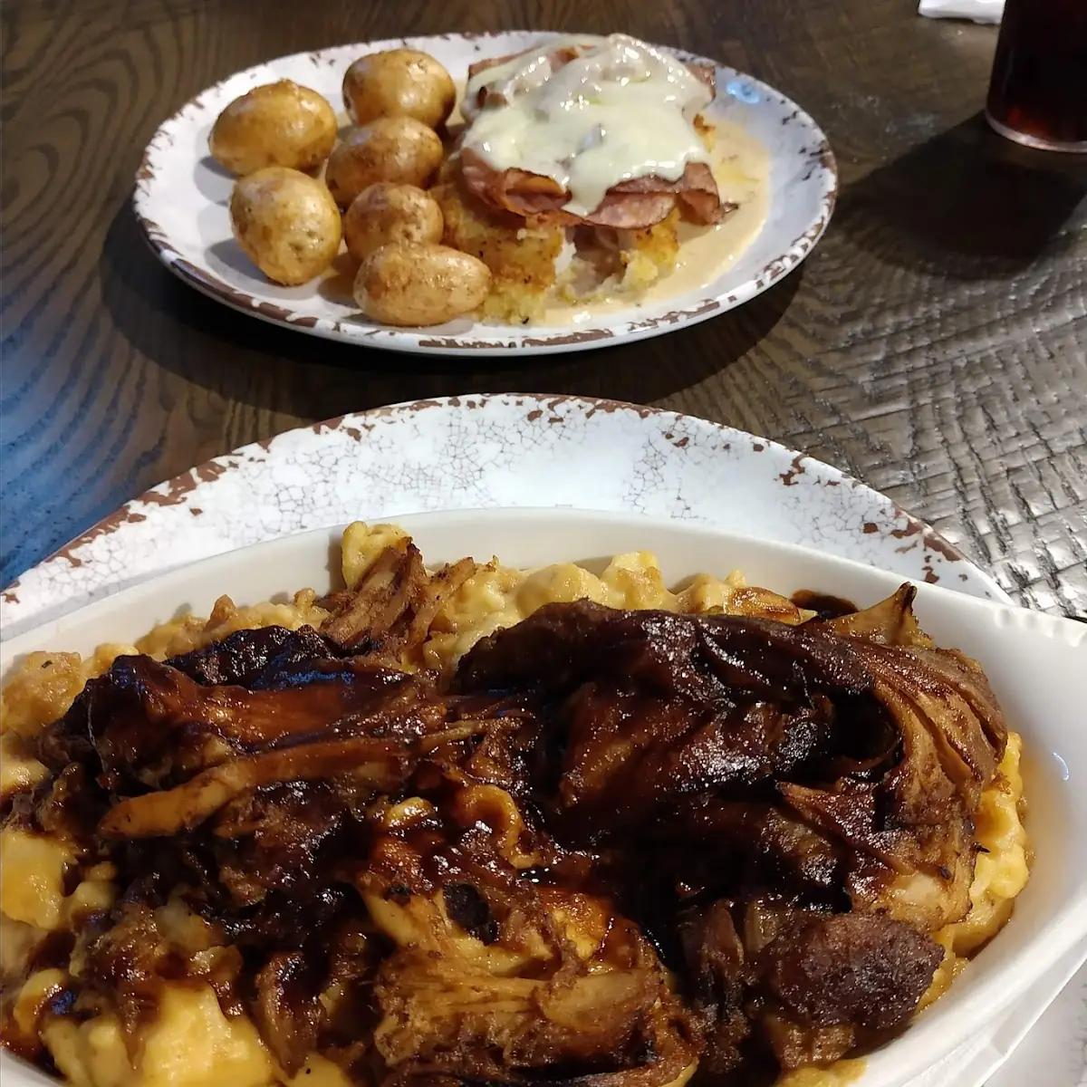 Pulled Pork Mac and Cheese Front Chicken Cordon Bleu Back