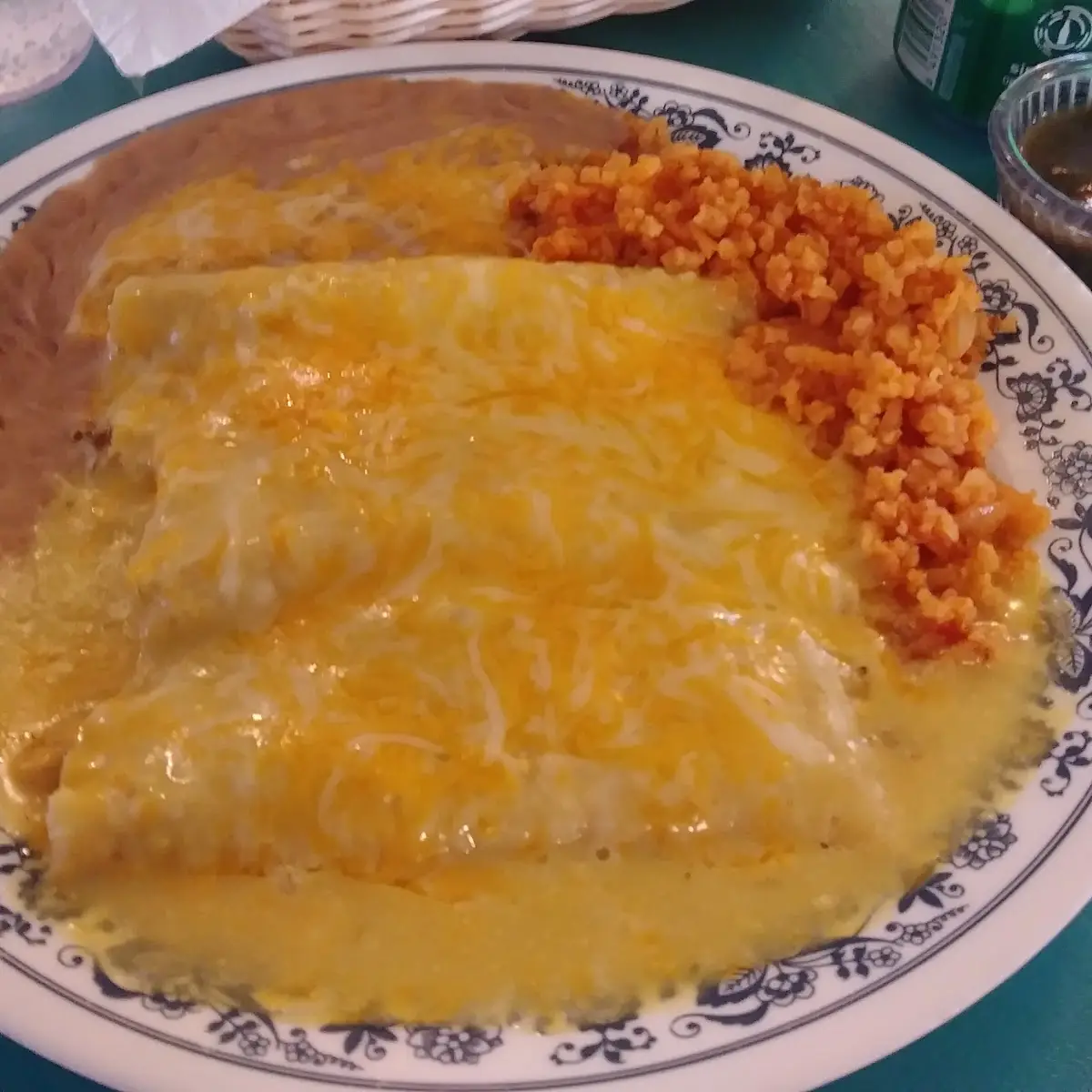 Green Chilli Chicken Enchilada Plate