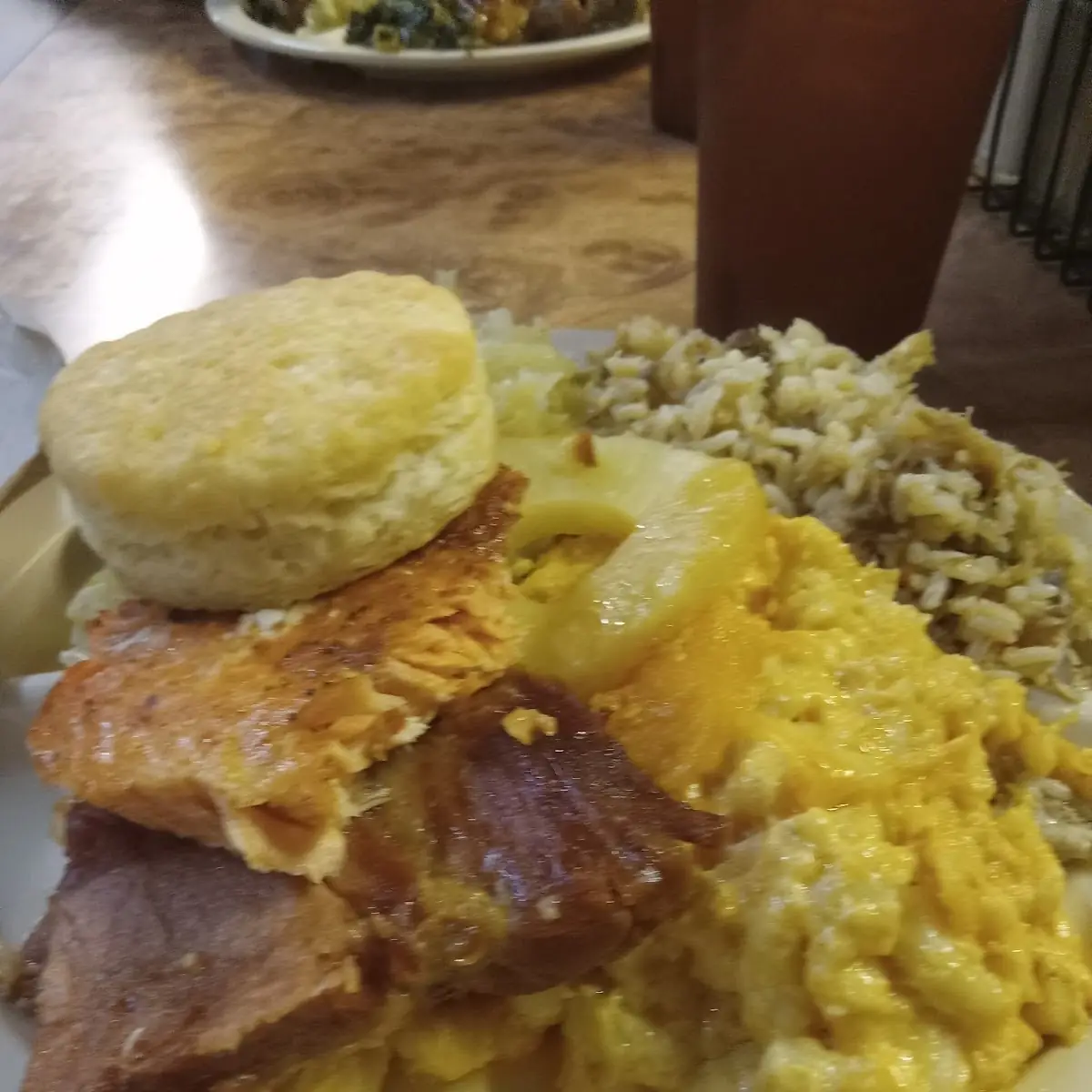Macaroni and Cheese Cabbage Biscuit and Ham