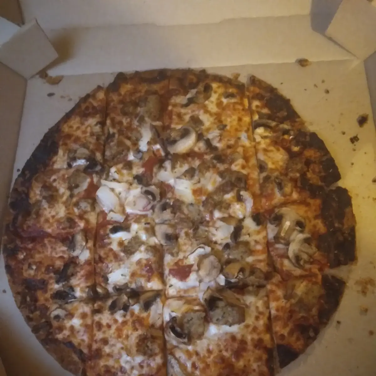Thin Crust Mushroom Sausage Onion Pizza