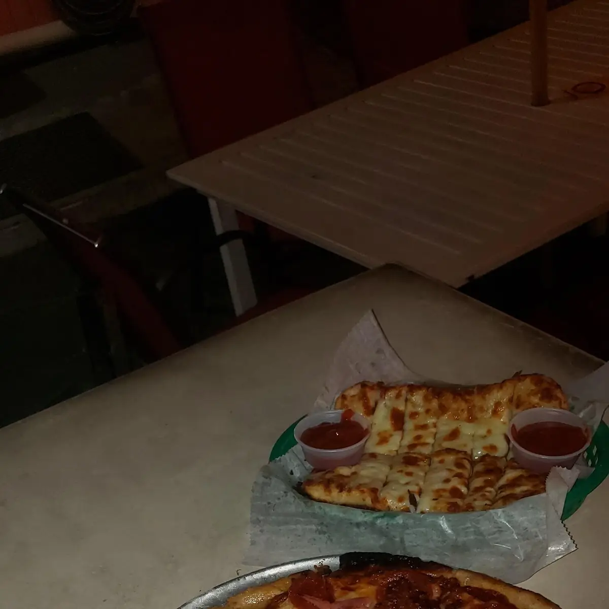 Garlic Cheese Bread and Meatle Pizza