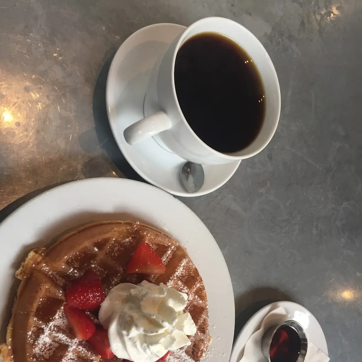 Belgian Waffle with Butter and Maple Syrup