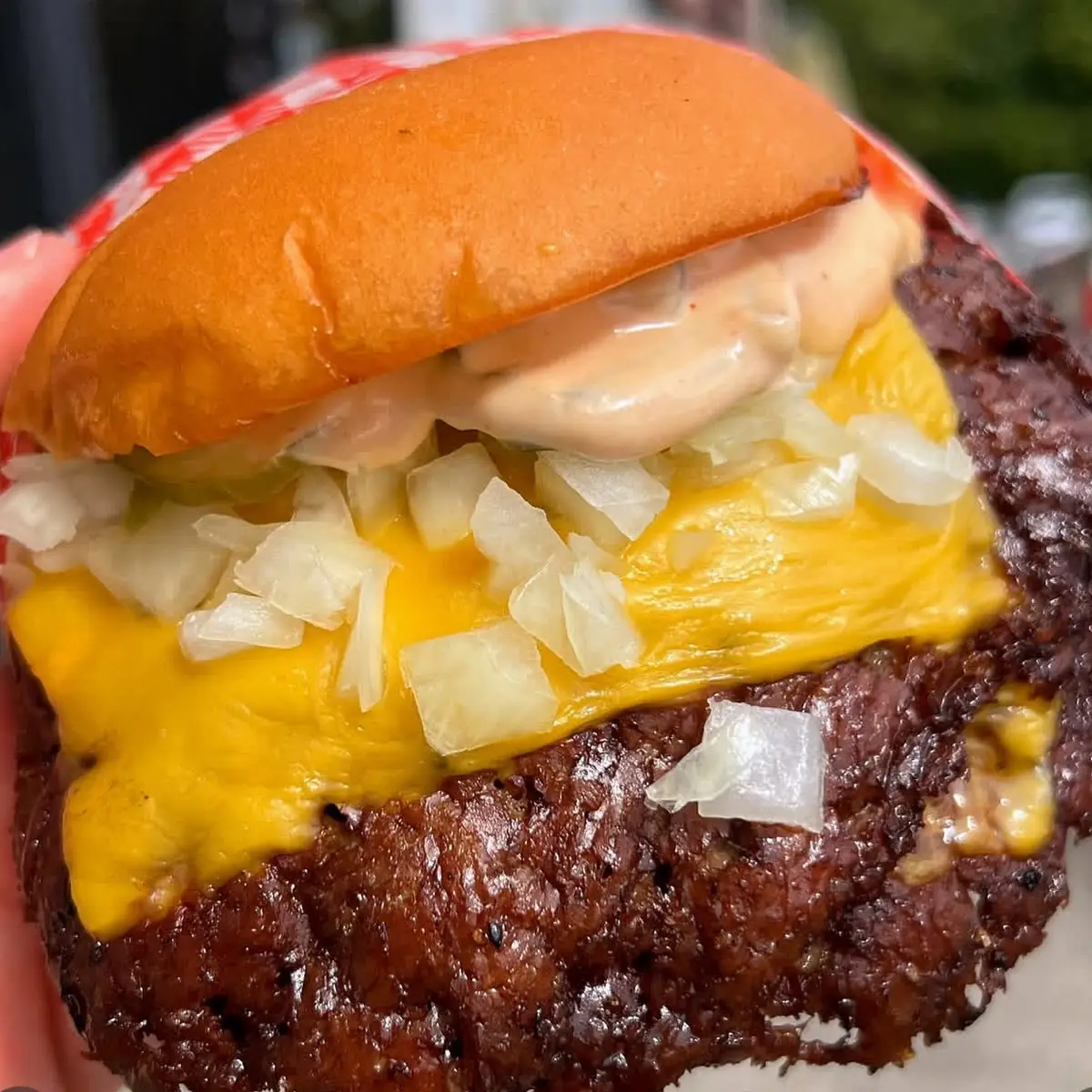 Smash Burger with Onions Lettuce Tomatoes and Cheese