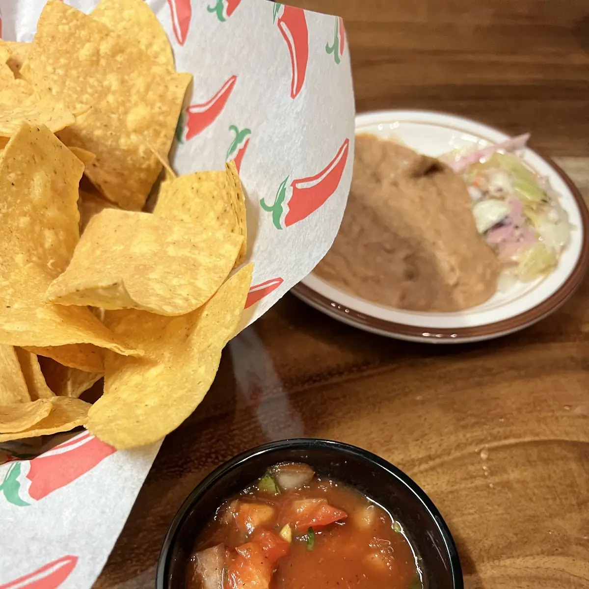 Complimentary Chips Salsa and Bean Dip