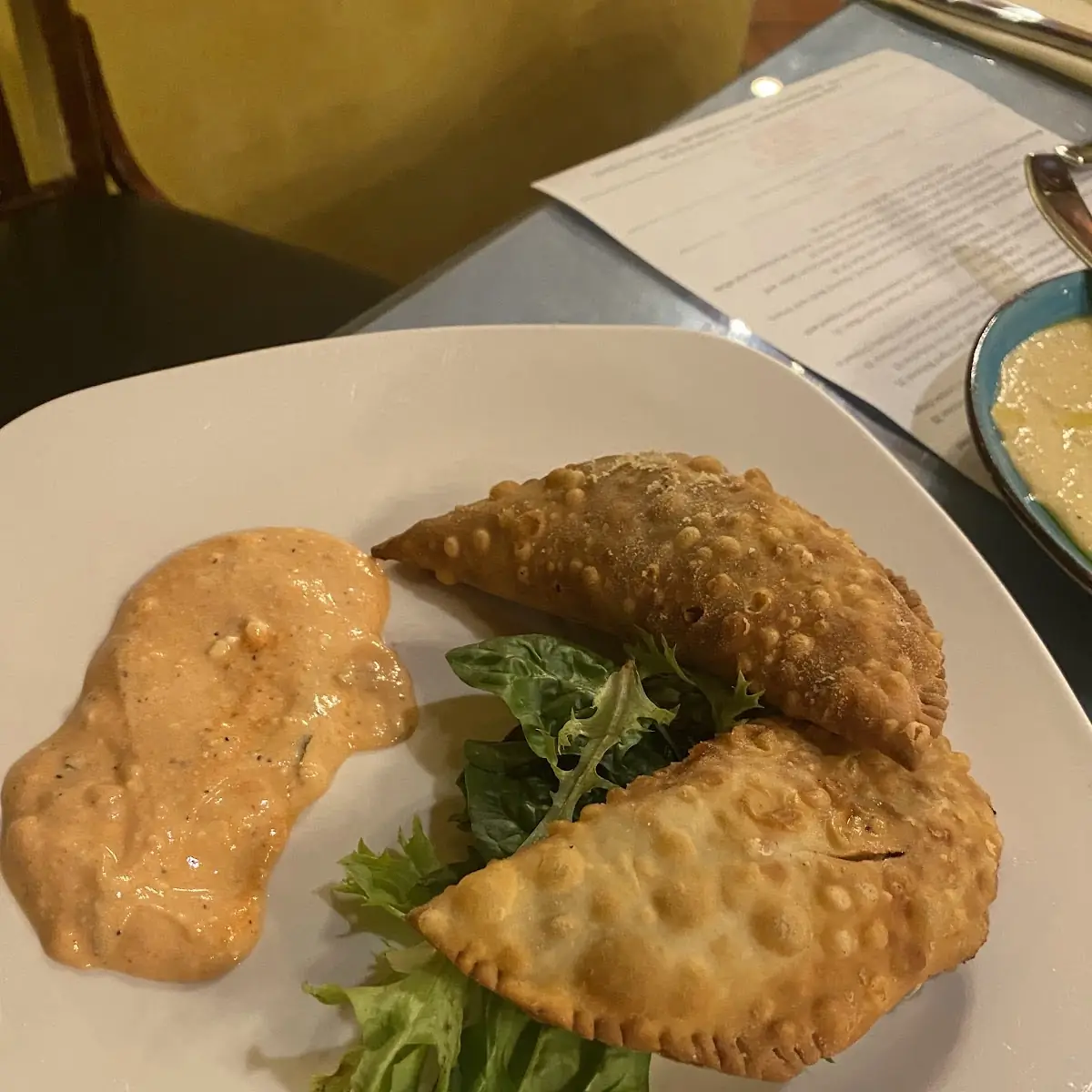 Crispy Lamb Empanada with Spicy Mint Yogurt Sauce