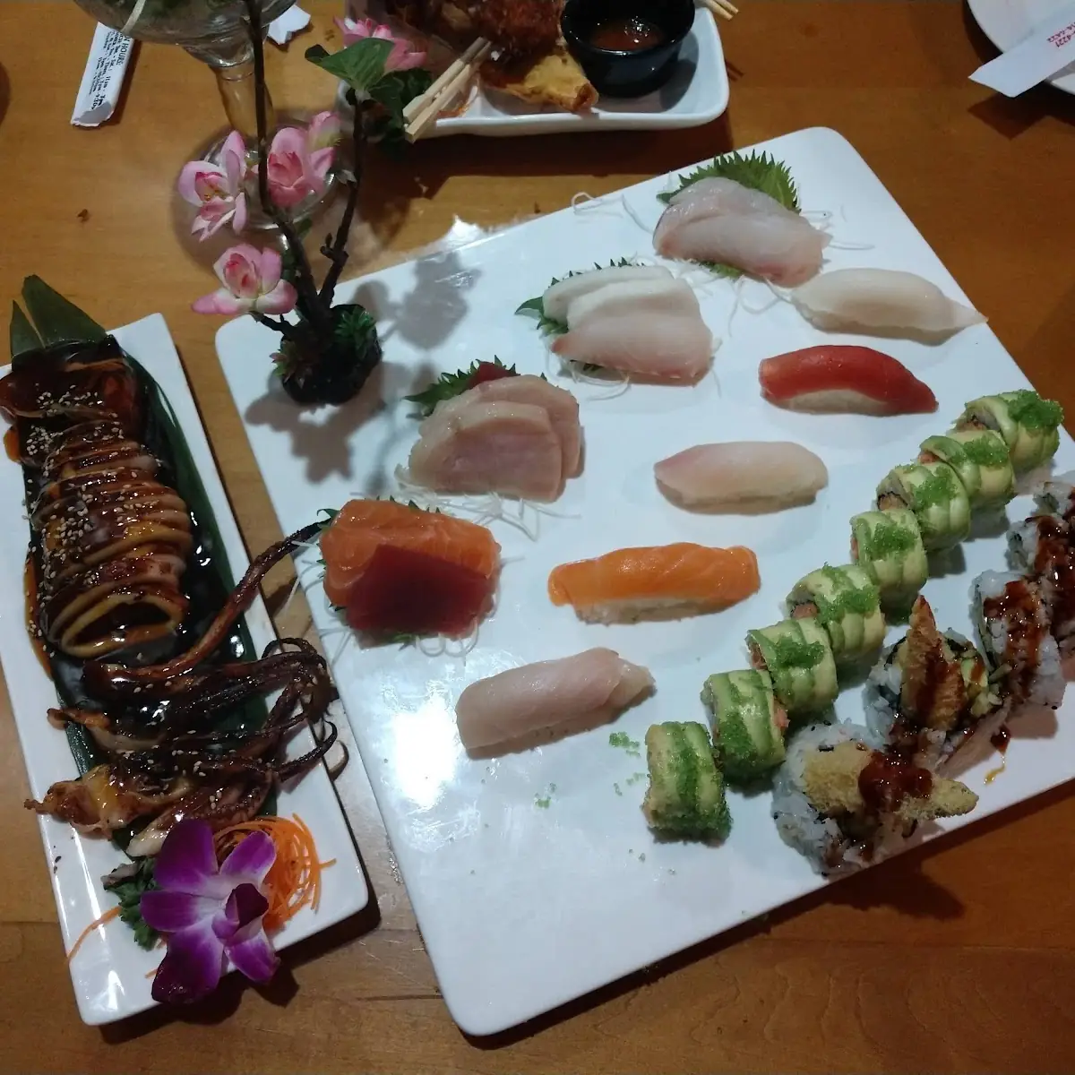Sashimi Sushi and Sashimi Combo with a Godzilla Roll