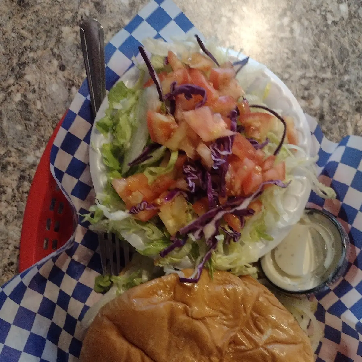 Ole Burger and Side Salad