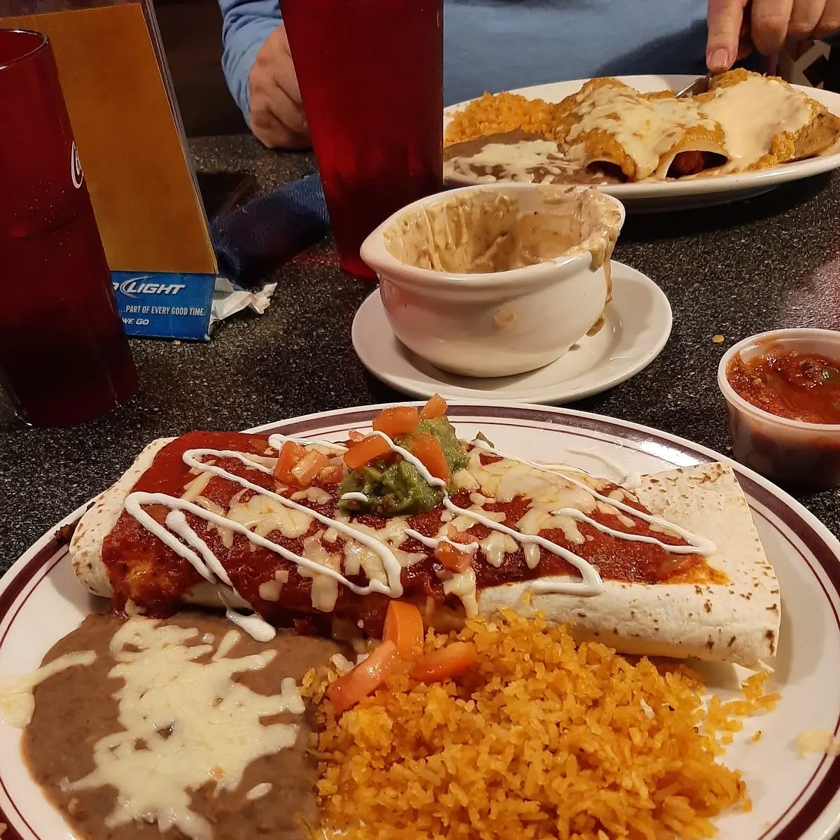 Two Enchiladas Rice & Beans