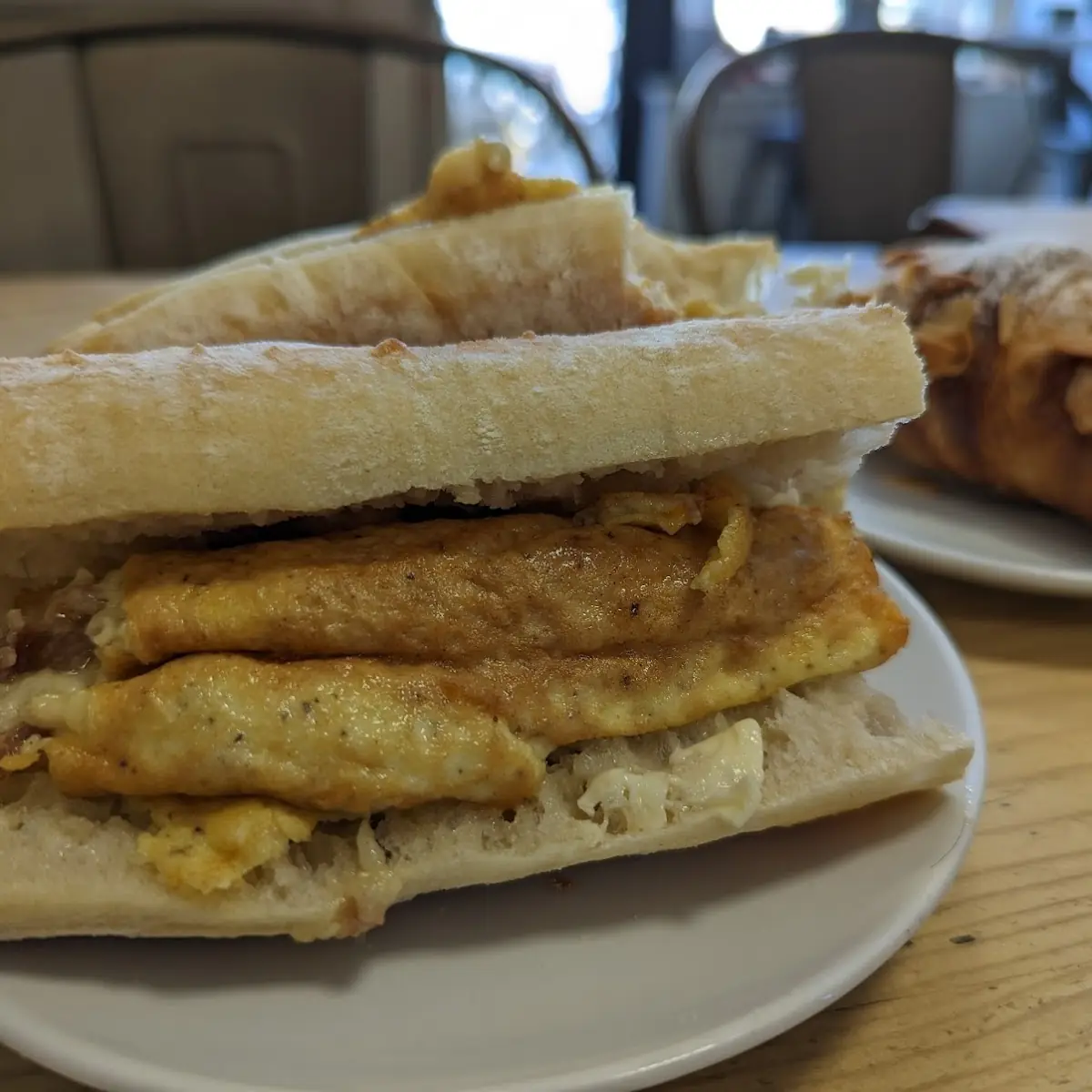Egg Cheese Bacon Omelette on Baguette