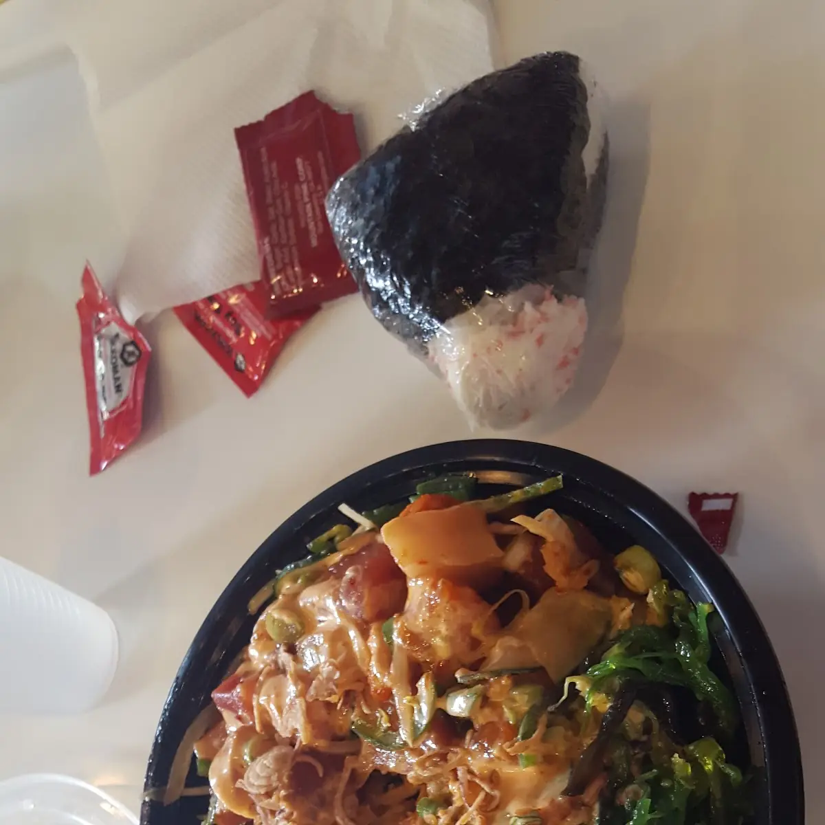 Half Salad Half White Rice and 5 Different Sea Meat