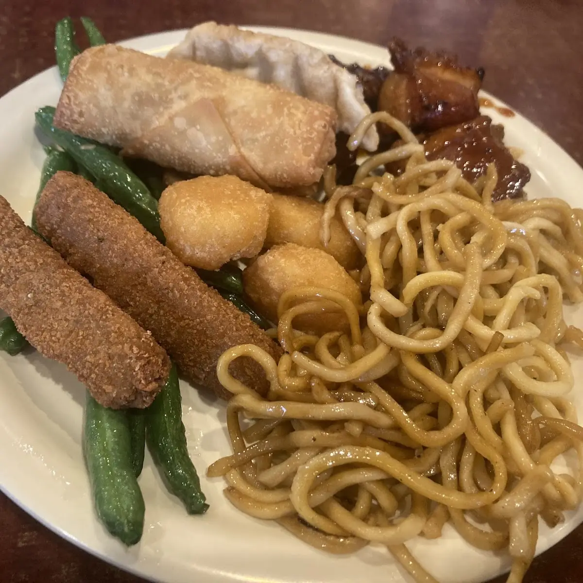 Egg Rolls Veggie Noodles Mixed Veggies Fried Okra