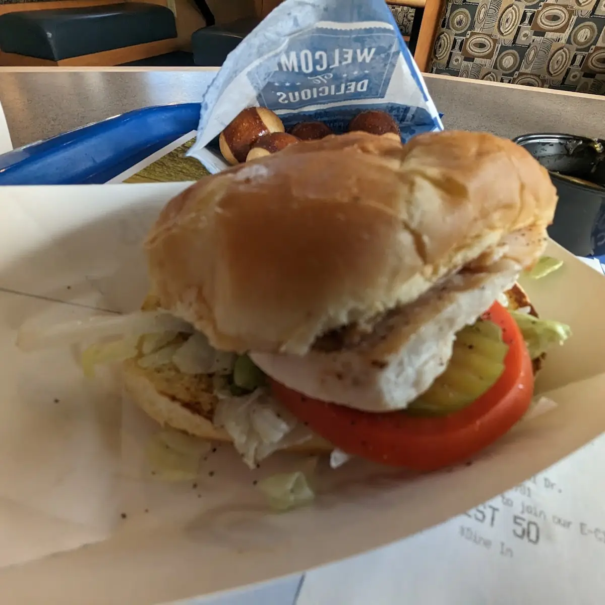 Grilled Chicken Sandwich with Pretzel Bites
