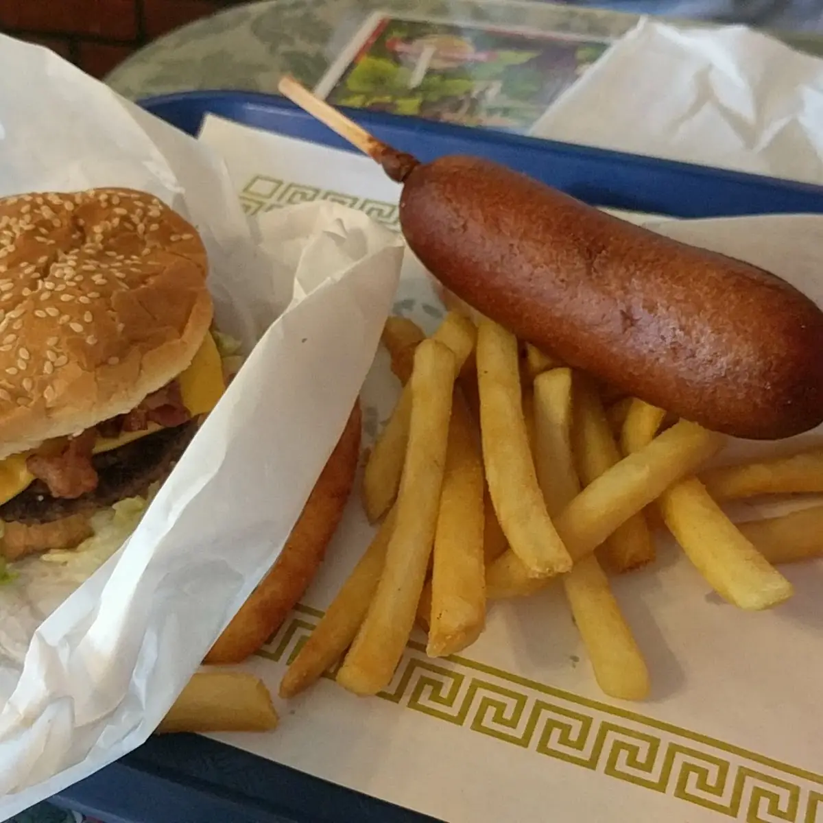 Corn Dog Bacon Cheeseburger