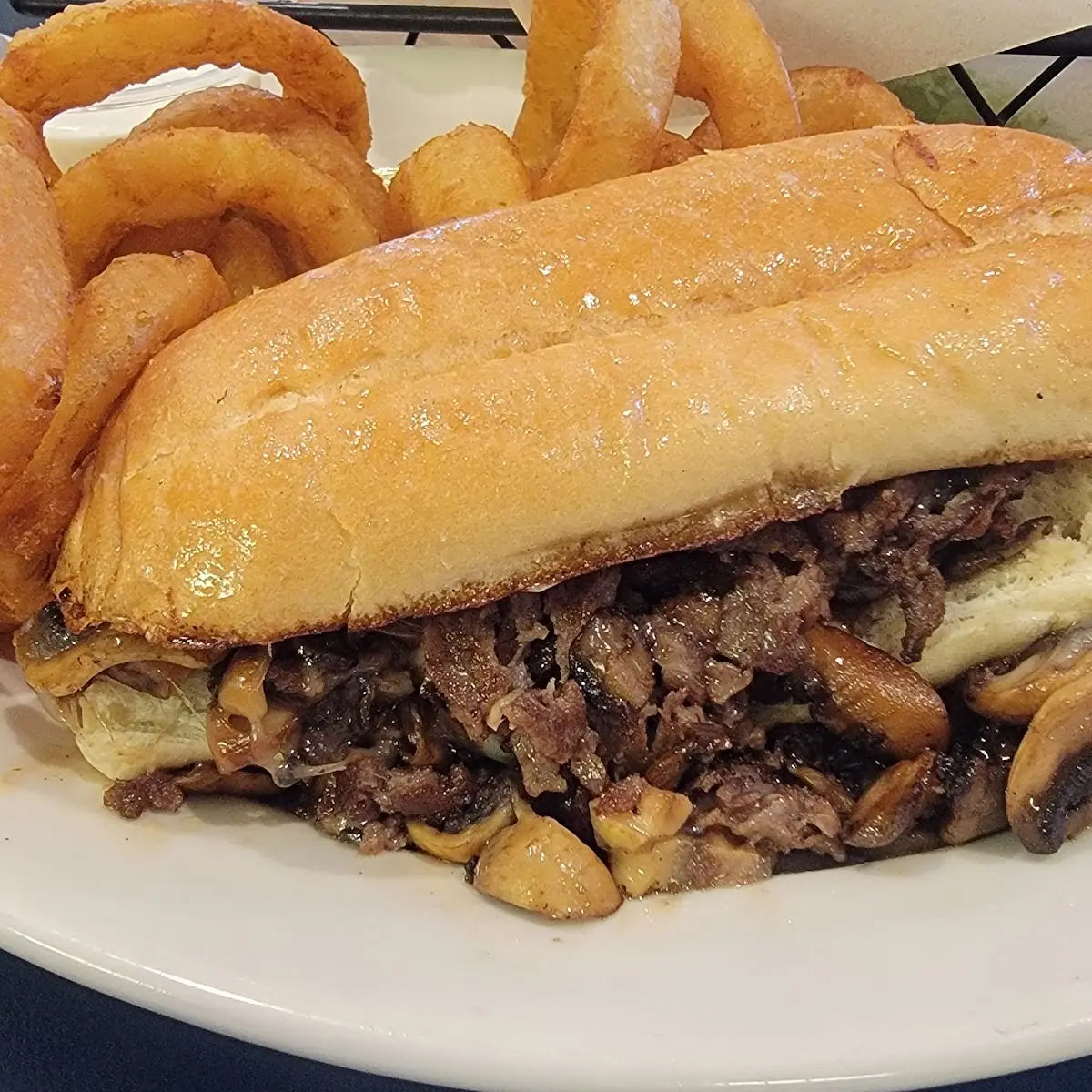 Philly Cheese Steak with Onion Rings