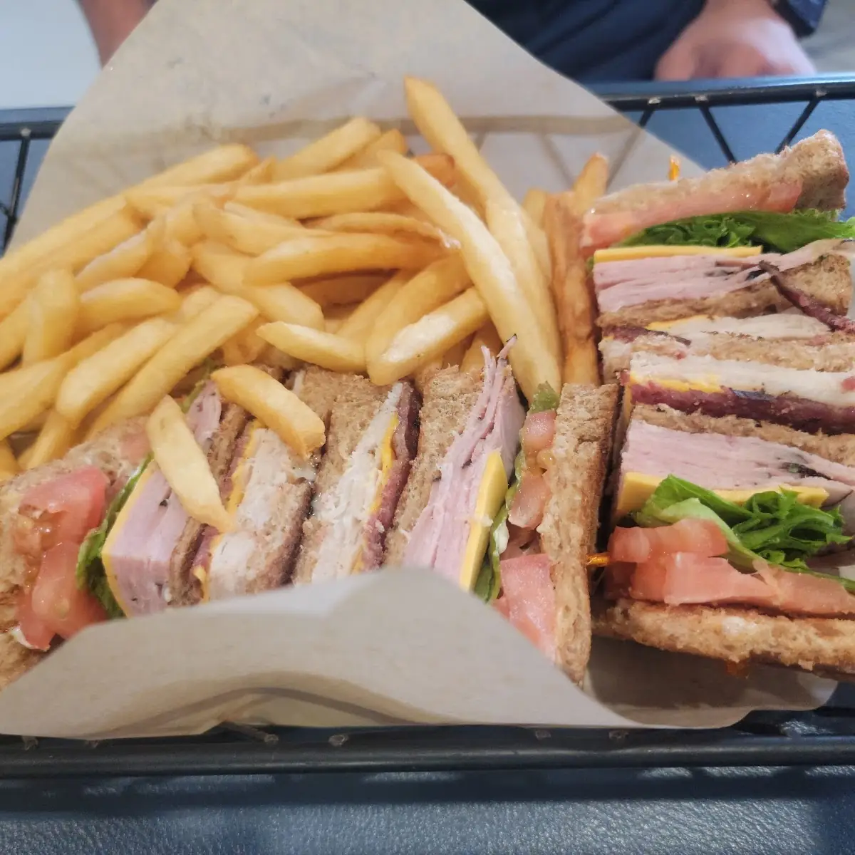 Turkey Club Sandwich with Fries