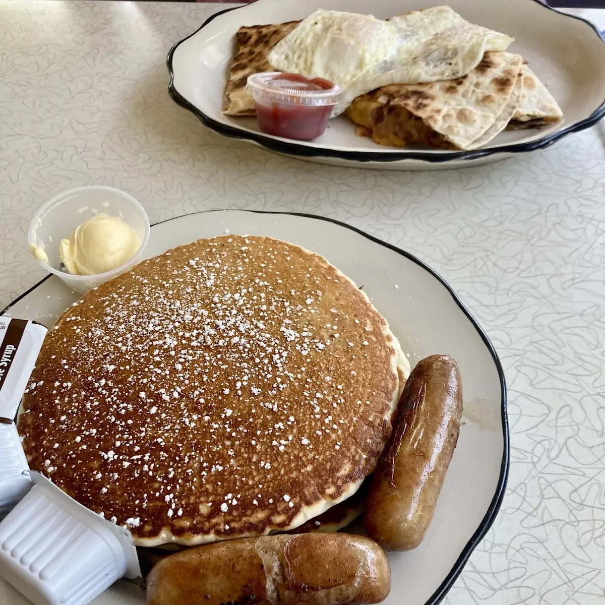 Chocolate Chip Pancakes with Sausage Links