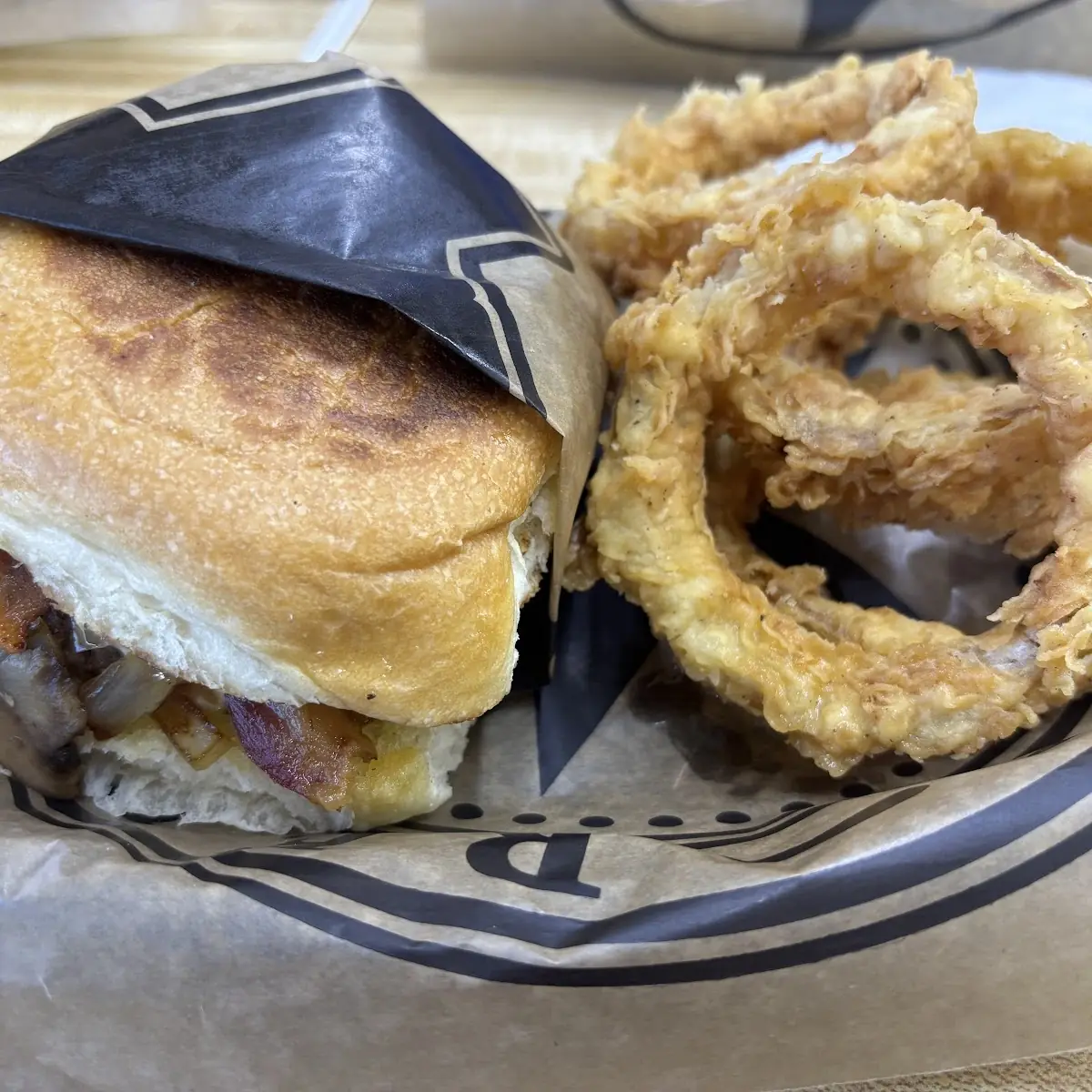 Burger and Onion Rings