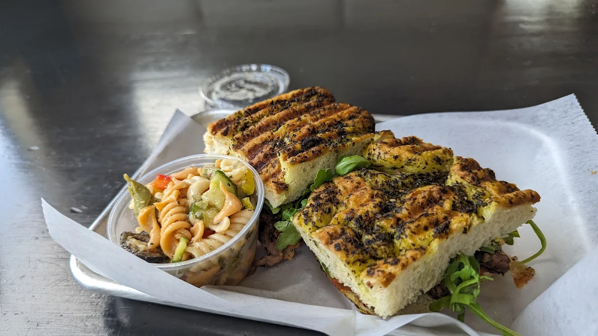 Grilled Steak Sandwich and Pasta Salad