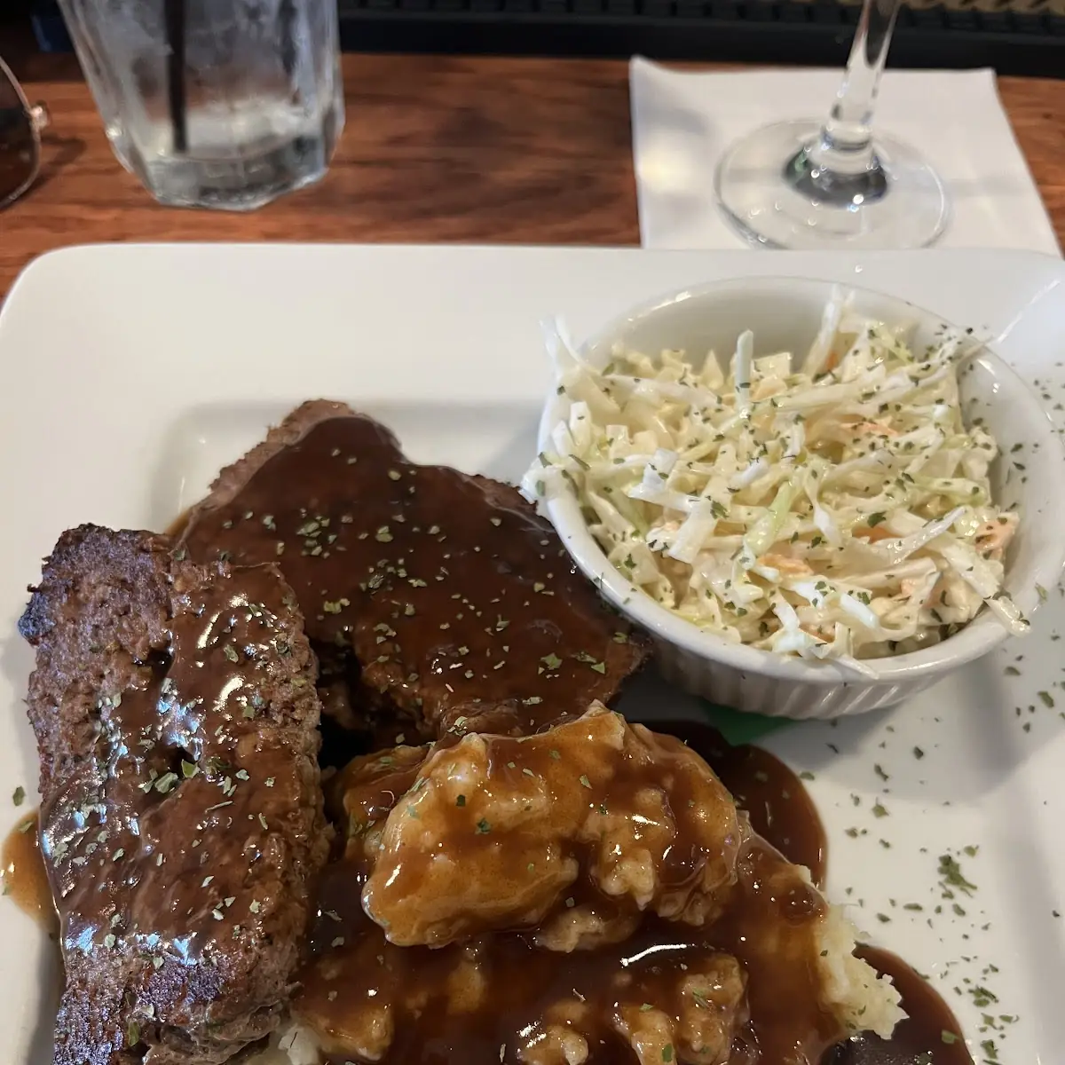 Meatloaf and Mashed Potatoes with Gravy, Sandy's Riverside Grill