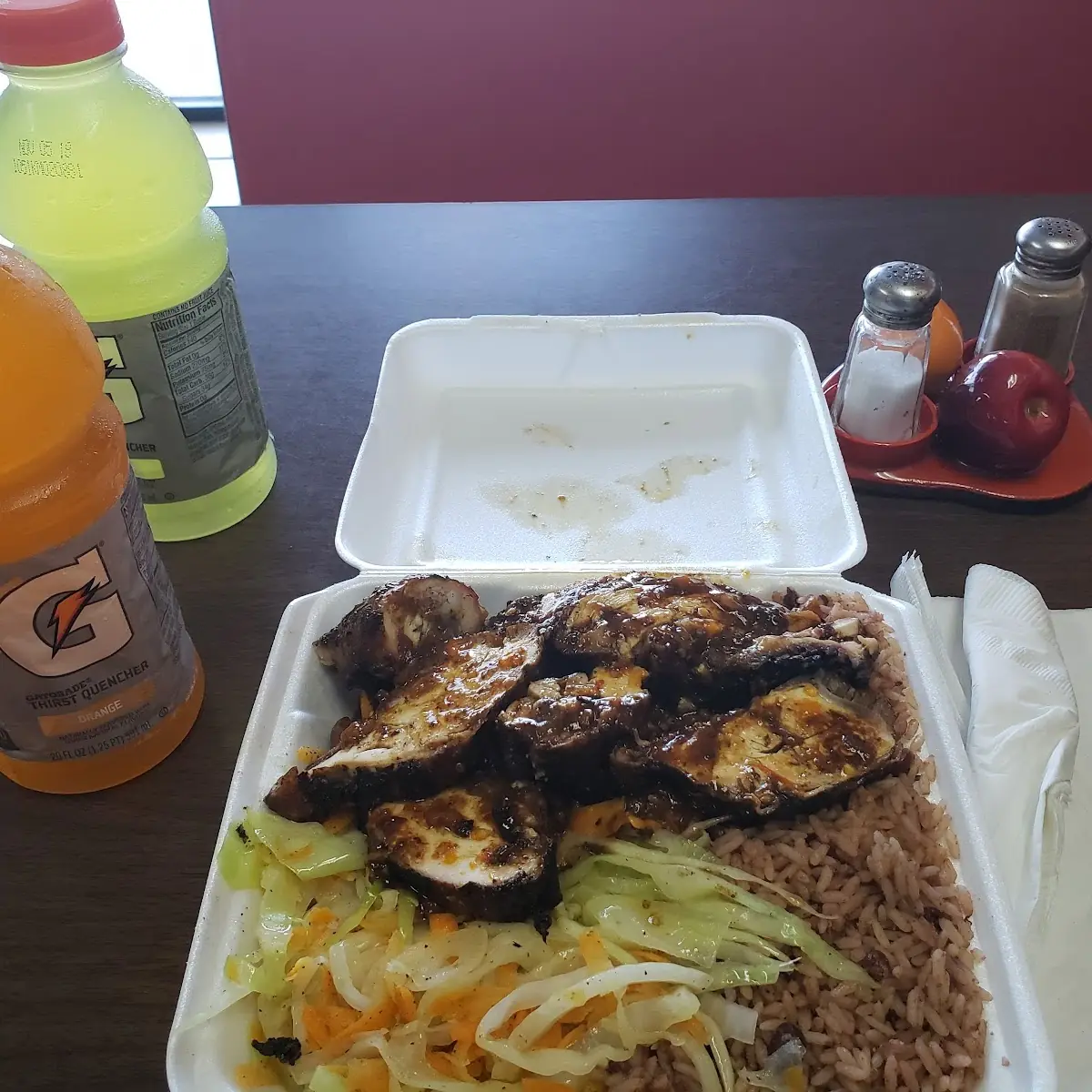 Jerk Chicken Rice&Beans and Cabbage Salad