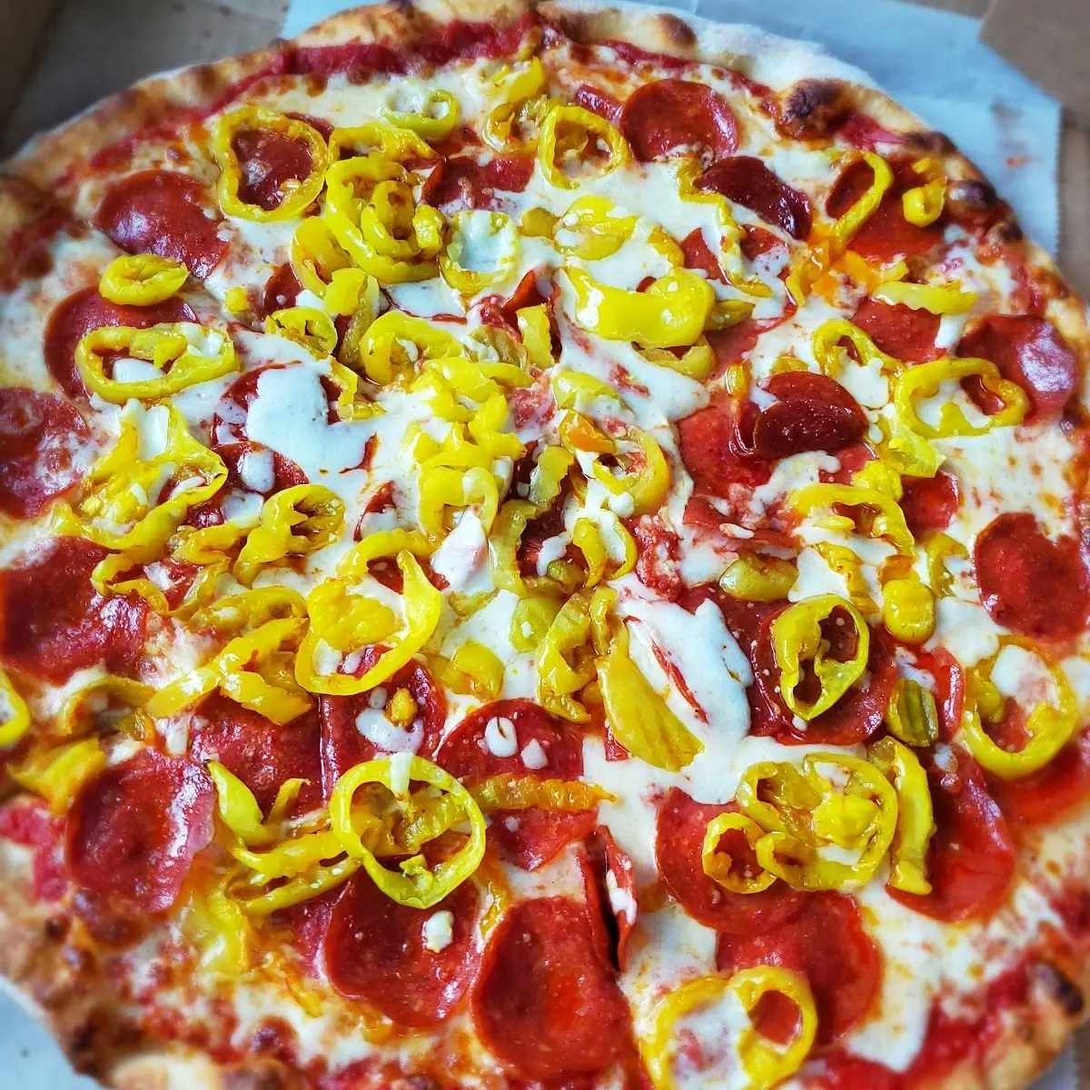 Pepperoni Pizza with Banana Peppers