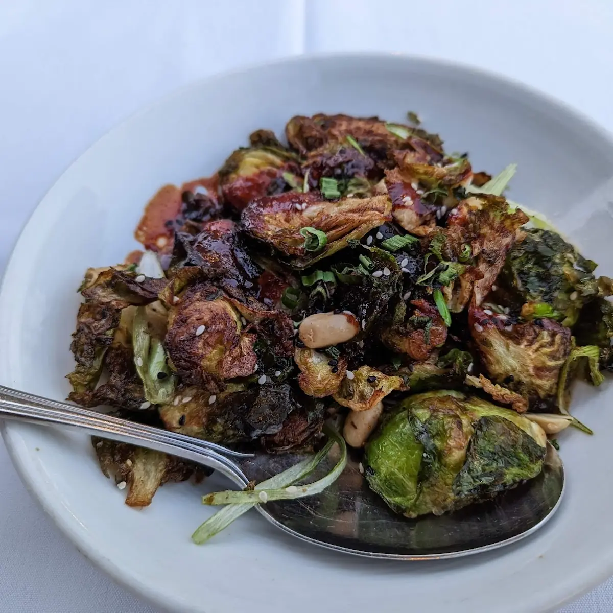 Honey Sriracha Roasted Brussels Sprouts with Cashews