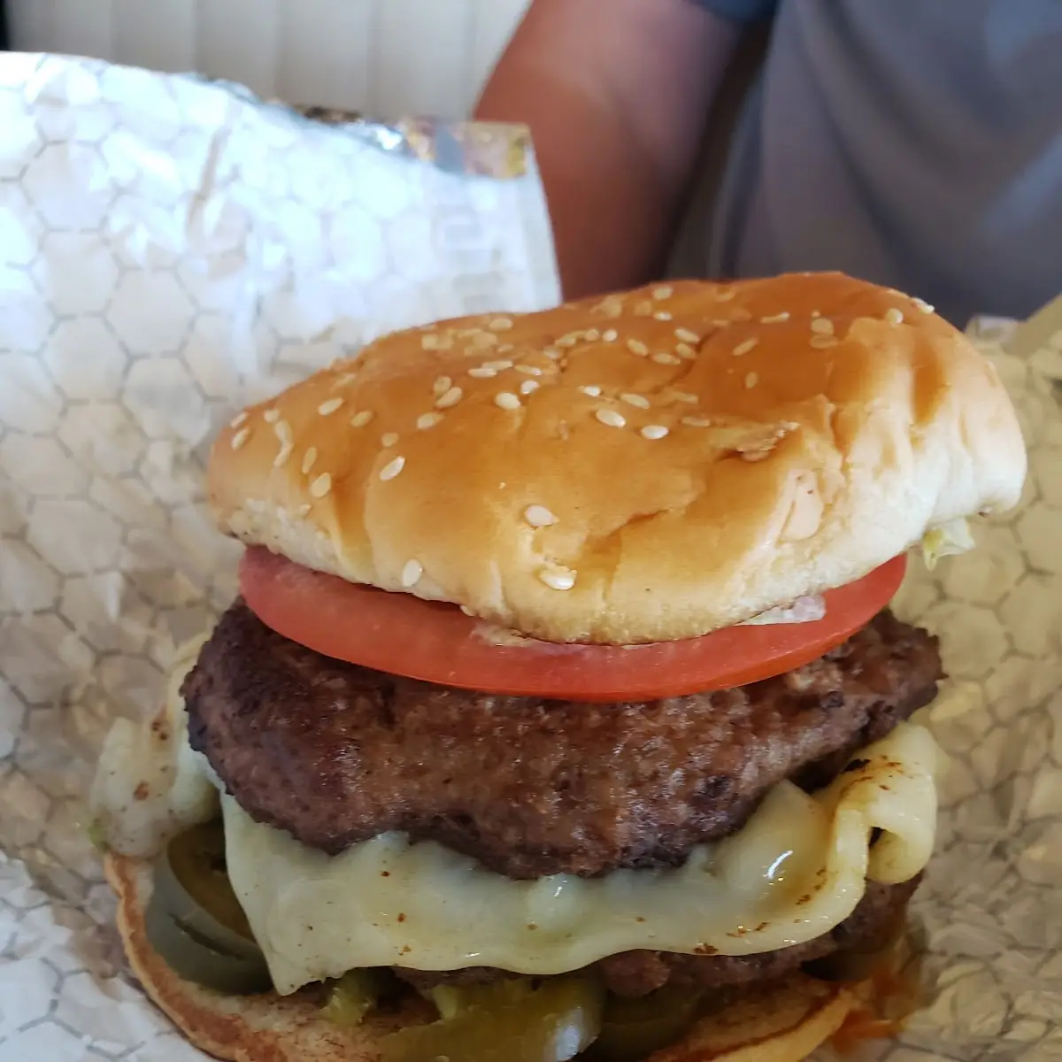 Braum's Double Jalapeno Burgerwith Pepper Jack Cheese