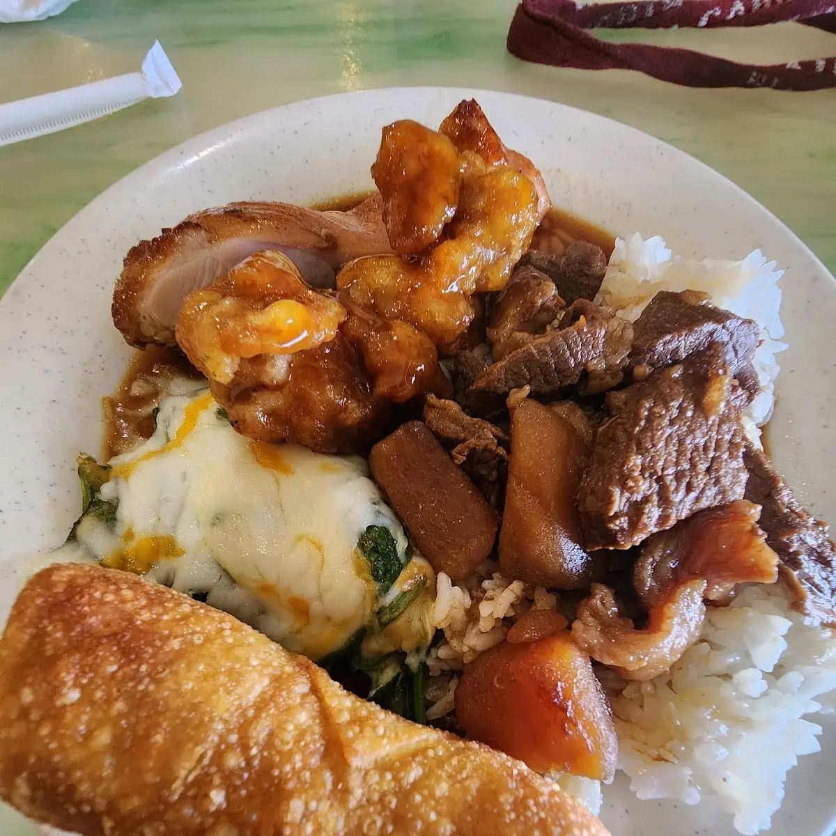 Egg Roll White Rice with Beef and Spinach