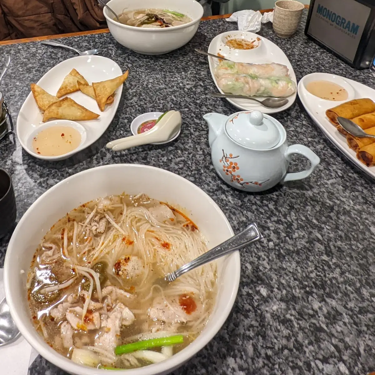 Pho Egg Roll Crab Wontons and Spring Rolls
