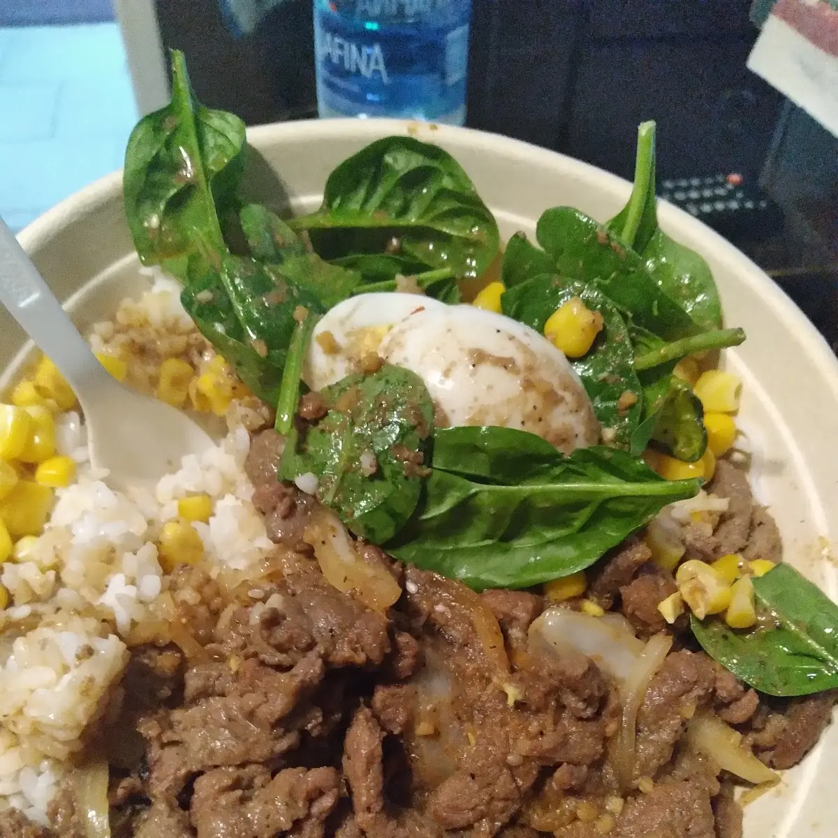 Bulgogi with Spinach and Rice with a Egg
