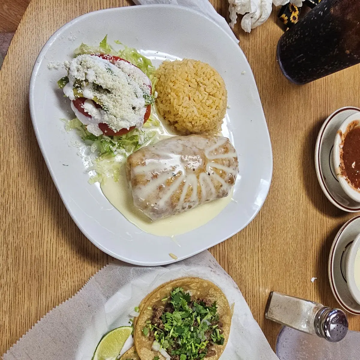 Chimichanga and Beef Tacos