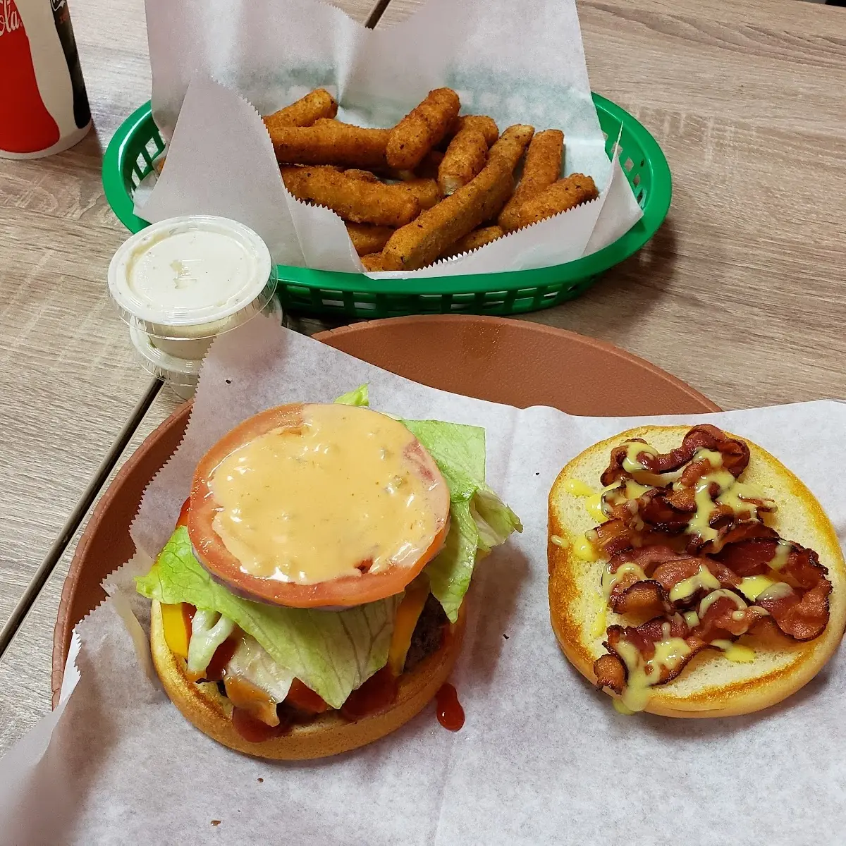 Bison Burger and Zucchini Fries