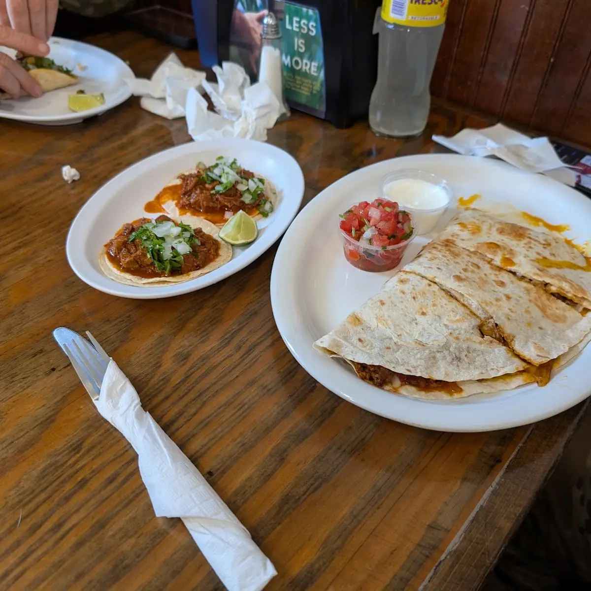 Two Birria Tacos and a Quesadilla