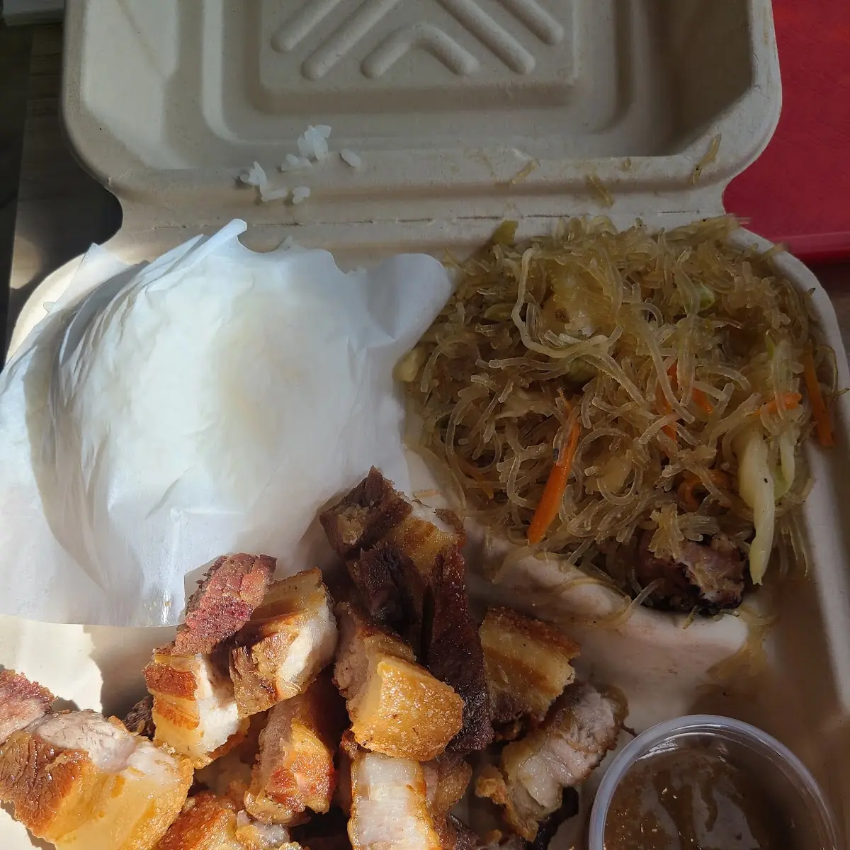 Lechon Kawali with Rice and Pancit