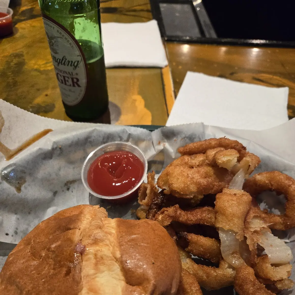 Burger and Onion Rings