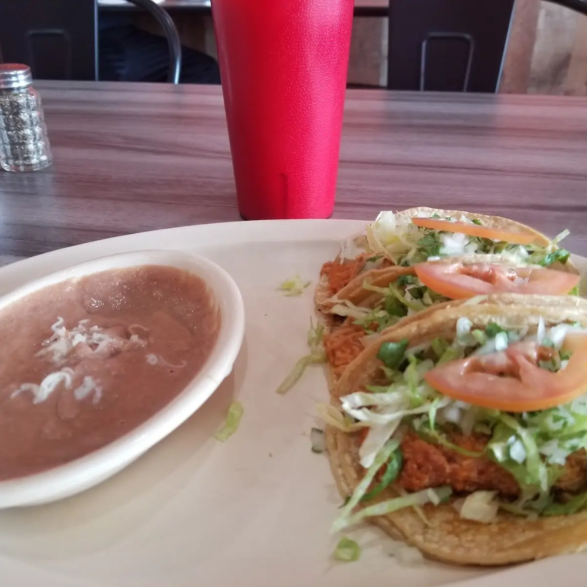 Chicken Tacos and Refried Beans