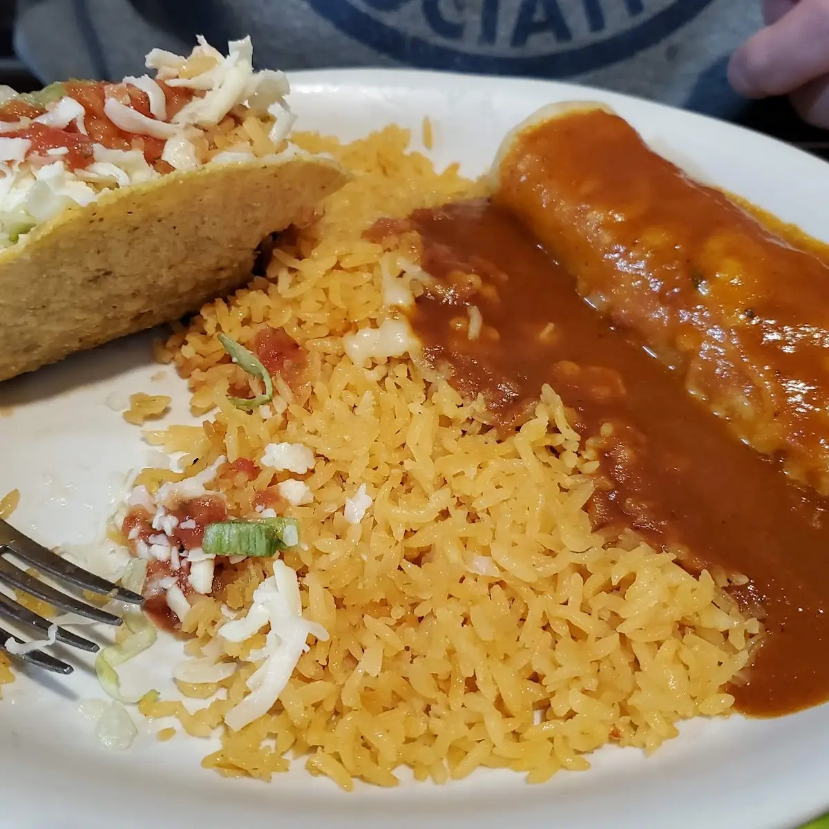 Lunch 1--Hard Beef Taco Chicken Enchilada and Rice